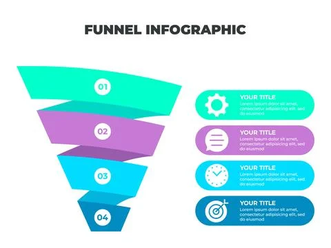 Colorful Funnel Process Infographic Representing Customer Journey from Awar.. Stock Illustration