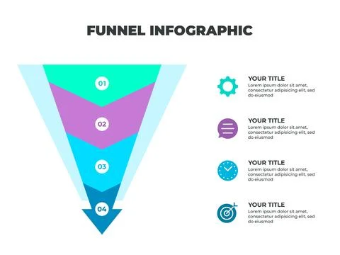 Colorful Funnel Process Infographic Representing Customer Journey from Awar.. Stock Illustration