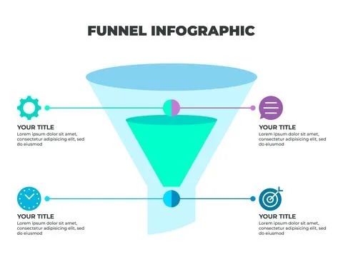Colorful Funnel Process Infographic Representing Customer Journey from Awar.. Stock Illustration