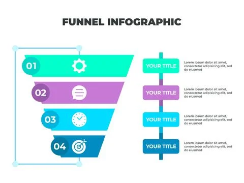 Colorful Funnel Process Infographic Representing Customer Journey from Awar.. Stock Illustration