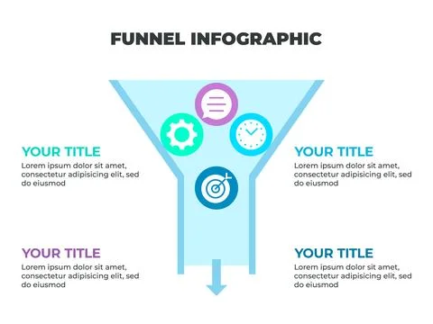 Colorful Funnel Process Infographic Representing Customer Journey from Awar.. Stock Illustration