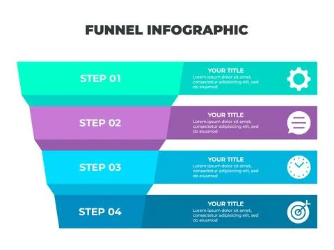Colorful Funnel Process Infographic Representing Customer Journey from Awar.. Stock Illustration