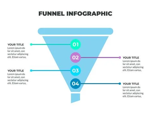 Colorful Funnel Process Infographic Representing Four Stages of the Custome.. Stock Illustration