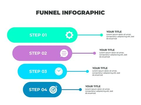 Colorful Funnel Process Infographic Representing Customer Journey from Awar.. Illustrazione stock