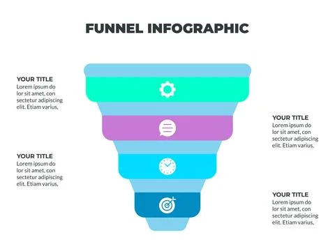 Colorful Funnel Process Infographic Representing Customer Journey from Awar.. Stock Illustration
