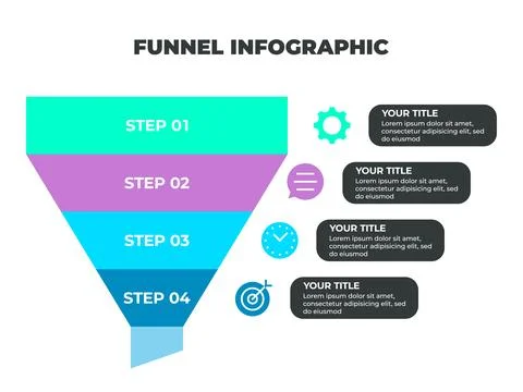 Colorful Funnel Process Infographic Representing Customer Journey from Awar.. Stock Illustration