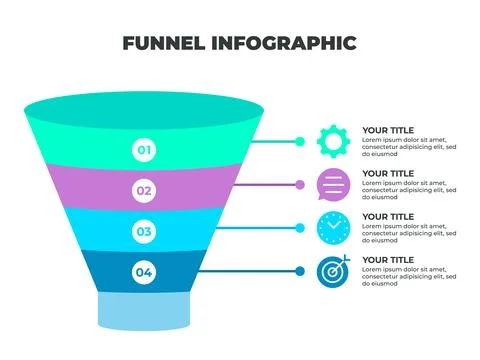 Colorful Funnel Process Infographic Representing Customer Journey from Awar.. Stock Illustration