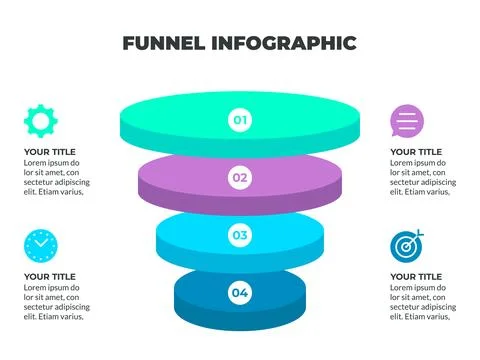 Colorful Funnel Process Infographic Representing Customer Journey from Awar.. Stock Illustration