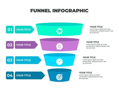 Colorful Funnel Process Infographic Representing Customer Journey from Awar.. Stock-Illustration