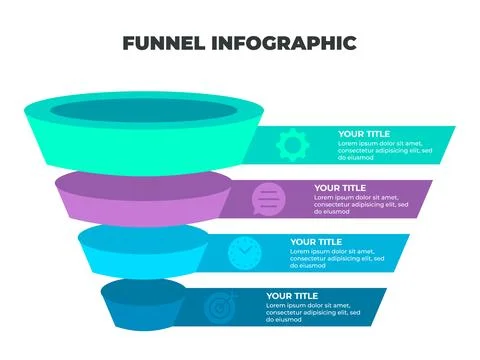Colorful Funnel Process Infographic Representing Customer Journey from Awar.. Stock Illustration
