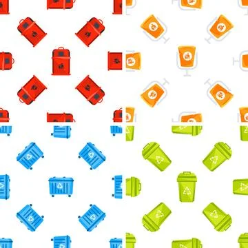 Colorful garbage bins seamless pattern promoting recycling and waste management Иллюстрация