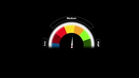 Colorful gauge meter pointing to medium indicator level. Round dashboard di.. Stock Footage 337022757