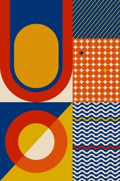 Colorful Geometric Abstract Pattern Background with Bold Retro Shapes Stock Illustration