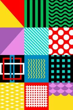 Colorful Geometric Abstract Pattern Background with Bold Retro Shapes Stock Illustration