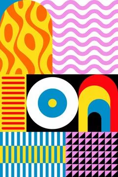 Colorful Geometric Abstract Pattern Background with Bold Retro Shapes Stock Illustration