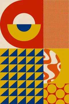 Colorful Geometric Abstract Pattern Background with Bold Retro Shapes Stock Illustration