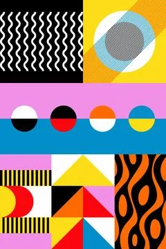 Colorful Geometric Abstract Pattern Background with Bold Retro Shapes Stock Illustration