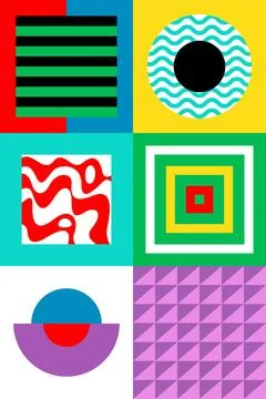 Colorful Geometric Abstract Pattern Background with Bold Retro Shapes Stock Illustration