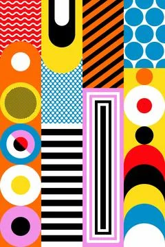 Colorful Geometric Abstract Pattern Background with Bold Retro Shapes Stock Illustration