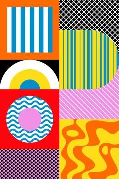 Colorful Geometric Abstract Pattern Background with Bold Retro Shapes Stock Illustration