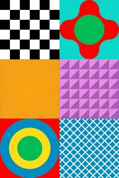 Colorful Geometric Abstract Pattern Background with Bold Retro Shapes Stock Illustration