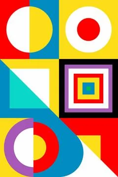 Colorful Geometric Abstract Pattern Background with Bold Retro Shapes Stock Illustration