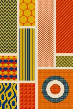 Colorful Geometric Abstract Pattern Background with Bold Retro Shapes Stock Illustration