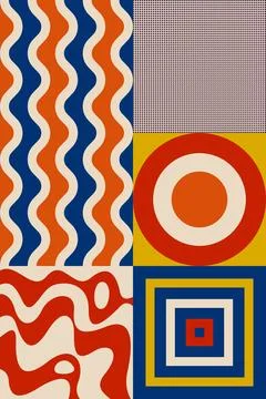 Colorful Geometric Abstract Pattern Background with Bold Retro Shapes Stock Illustration