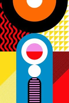 Colorful Geometric Abstract Pattern Background with Bold Retro Shapes Stock Illustration
