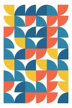 Colorful geometric abstract pattern with blue, orange, and yellow semicircles Illustrazione stock