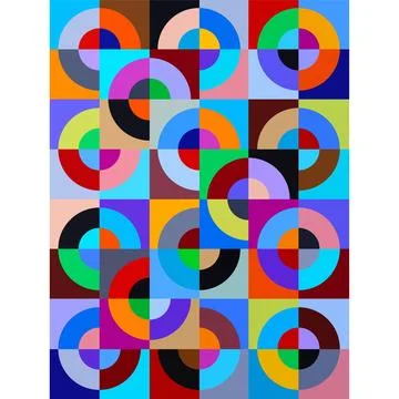 Colorful Geometric Abstract Pattern with Circular Shapes and Squares 库存插图