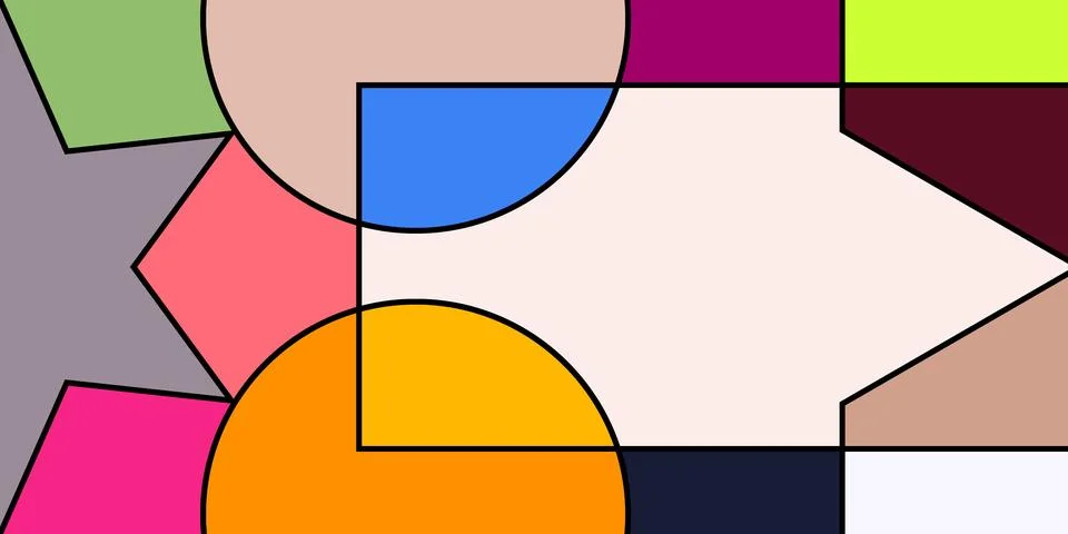 Colorful geometric abstract pattern with overlapping shapes and bold black Stockillustratie