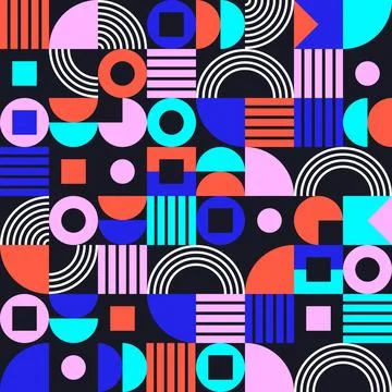 Colorful Geometric Abstract Pattern with Retro Shapes Stock Illustration