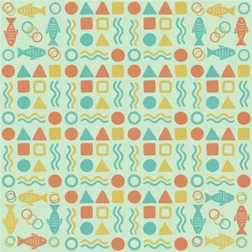 Colorful Geometric and Fish Pattern Stock Illustration
