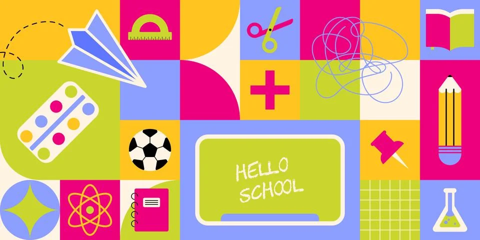 Colorful geometric back to school pattern Stock Illustration