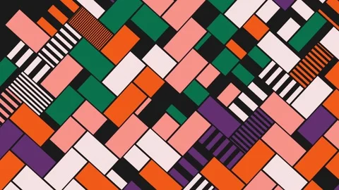 Colorful Geometric Block Pattern with Stripes. Bold colors such as orange, pink Stock Footage 288185307