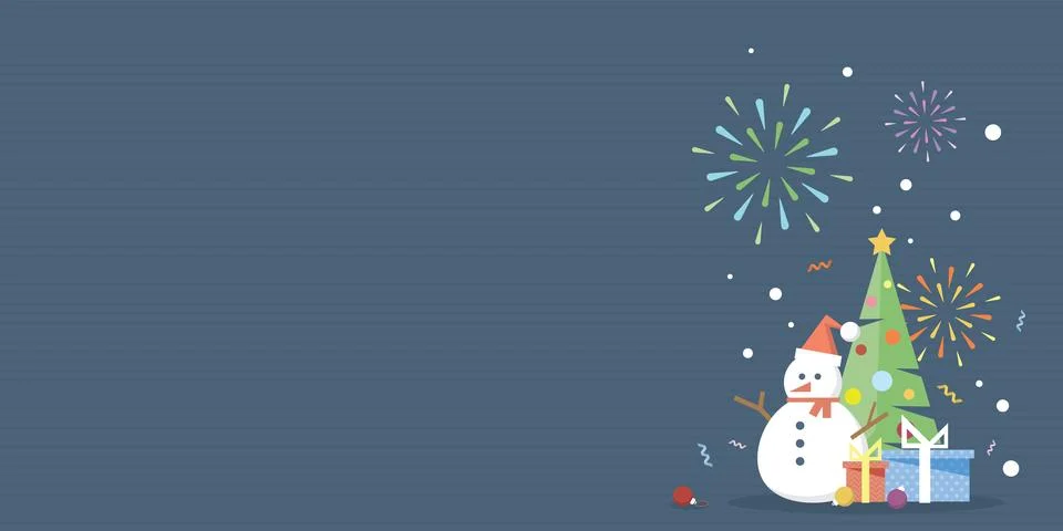 Colorful geometric Christmas elements with firework on dark blue background.. 库存插图