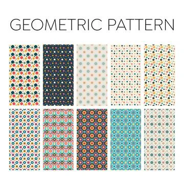 Colorful Geometric Circle Pattern Bundle, Retro Polka Dot Seamless Backgrou.. 스톡 일러스트