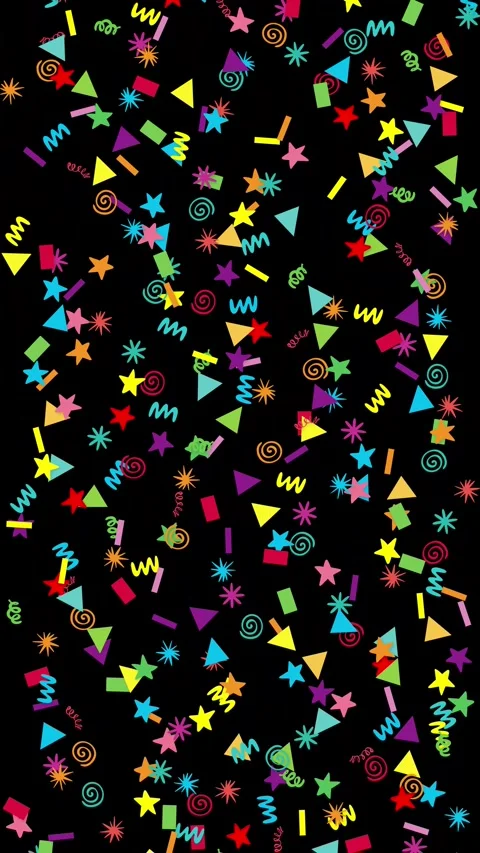 Colorful Geometric Confetti Falling Against a Solid Black Background Stock Footage 342218375