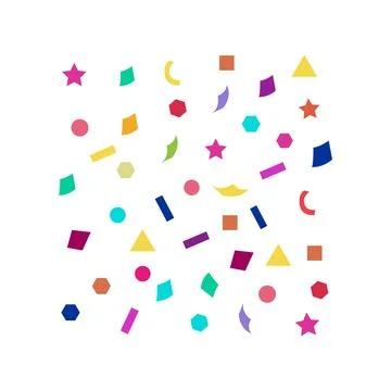 Colorful geometric confetti falling creating festive background Stock Illustration