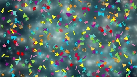 Colorful Geometric Confetti Falling Over Glowing Abstract Background Stock Footage 340381920