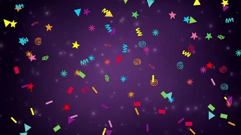 Colorful Geometric Confetti Falling Over Glowing Purple Background Stock Footage 340758512