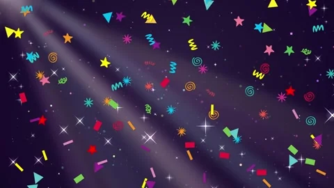 Colorful Geometric Confetti Falling Over Sparkling Purple Glitter Background Stock Footage 342316143