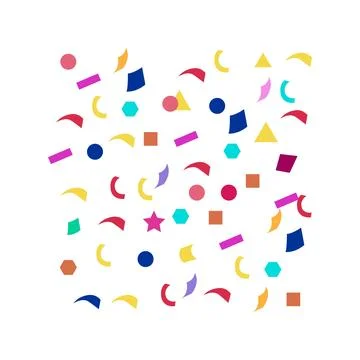 Colorful geometric confetti scattering creating festive background Stock Illustration