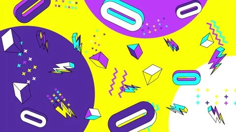 Colorful geometric design elements in a vibrant abstract style on bright yellow Stock Footage 304942578