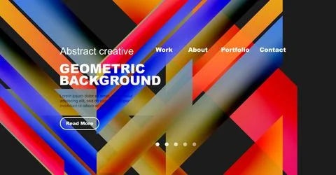 Colorful geometric design. Website header with text, navigation, button. Bright Stock Illustration