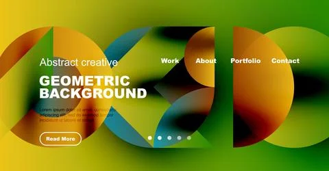 Colorful geometric design. Website header with text, navigation, button. Stock Illustration