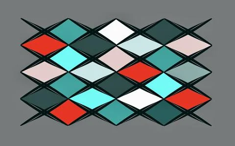 Colorful Geometric Diamond Grid Pattern on Gray Background Stock Illustration