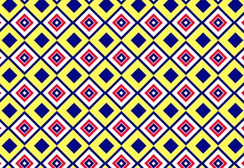 Colorful Geometric Diamond Pattern Seamless Background With Bold Red Blue A.. Stock Illustration