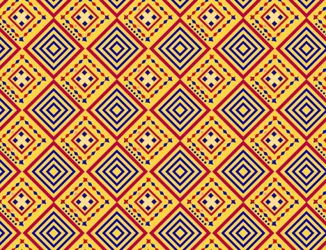 Colorful Geometric Diamond Pattern Seamless Tile With Retro Ethnic Motif An.. Stock Illustration